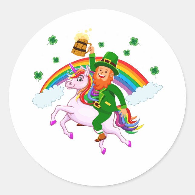 St. Patrick's Day Niedlich Leprechaun Reiten Einho Runder Aufkleber (Vorderseite)