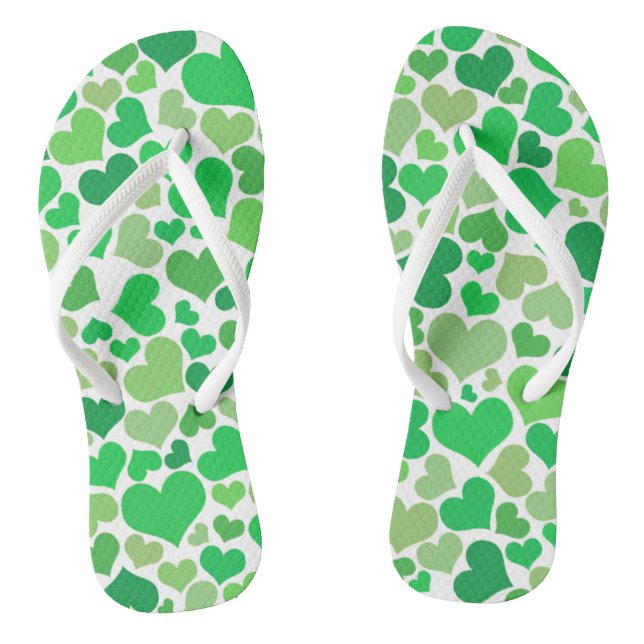 St Patricks Day Niedlich Lucky Green Hearts Patter Flip Flops (Fußbett)