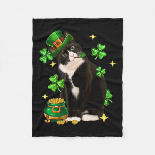 St Patricks Day Niedlich Tuxedo Cat Kleeblatt Iris Fleecedecke