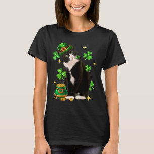 St Patricks Day Niedlich Tuxedo Cat Kleeblatt Iris T-Shirt