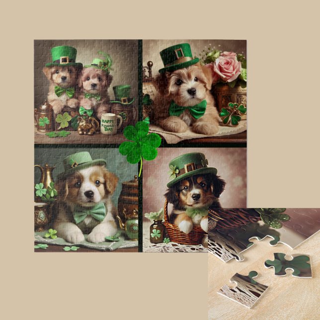 St Patrick's Day Niedliche irische Welpen im Grüne Puzzle (St Patrick's Day Cute Irish Puppies Green Party Puzzle
)