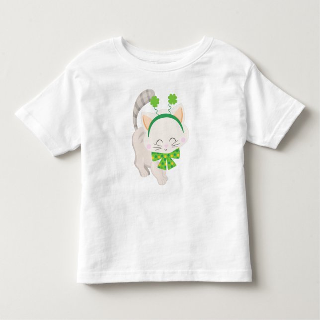 St. Patrick's Day, Niedliche Katze, Lucky Clovers Kleinkind T-shirt (Vorderseite)