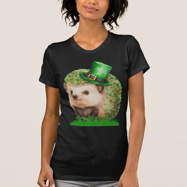 St. Patrick's Day Niedlicher Igel Black T Shirt (Vorderseite)