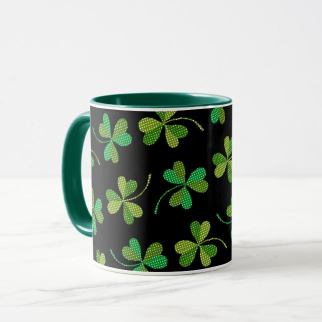 St Patricks Day Niedliches Kleeblatt Muster Green  Tasse (Vorderseite Links)