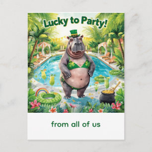 St. Patrick's Day Nilpferd-Poolparty Feiertagspostkarte