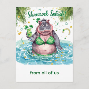 St. Patrick's Day Nilpferd-Poolparty  Feiertagspostkarte