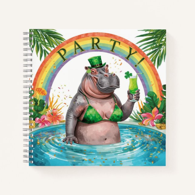 St. Patrick's Day Nilpferd Poolparty Notizbuch (Vorderseite)