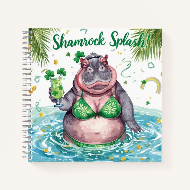 St. Patrick's Day Nilpferd Poolparty Notizbuch (Vorderseite)