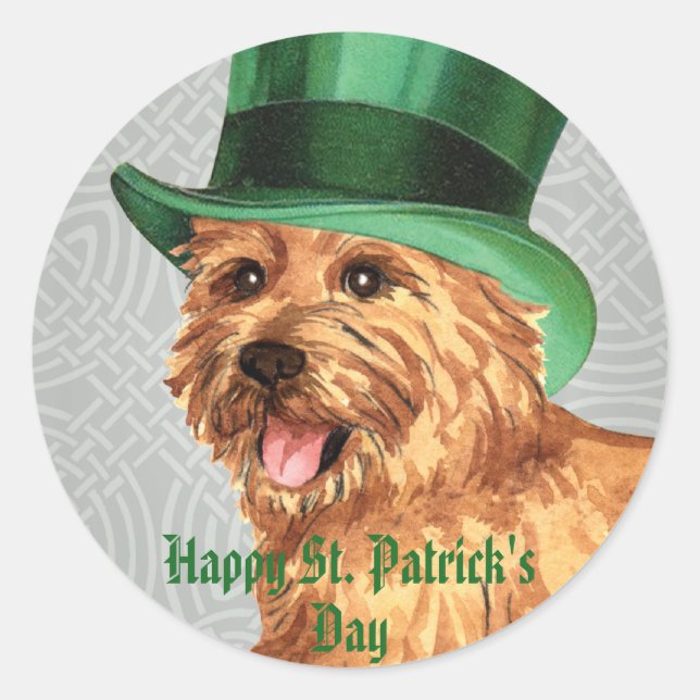 St. Patrick's Day Norwich Terrier Runder Aufkleber (Vorderseite)