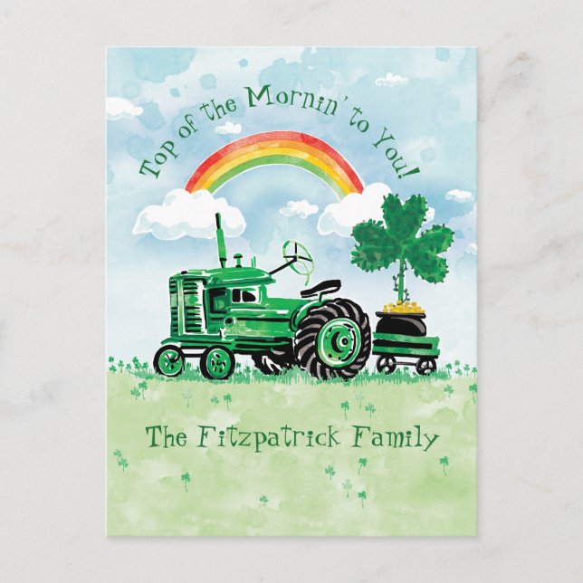 St. Patrick's Day Oldtimer-Traktor mit Namen Postkarte (Vorderseite)