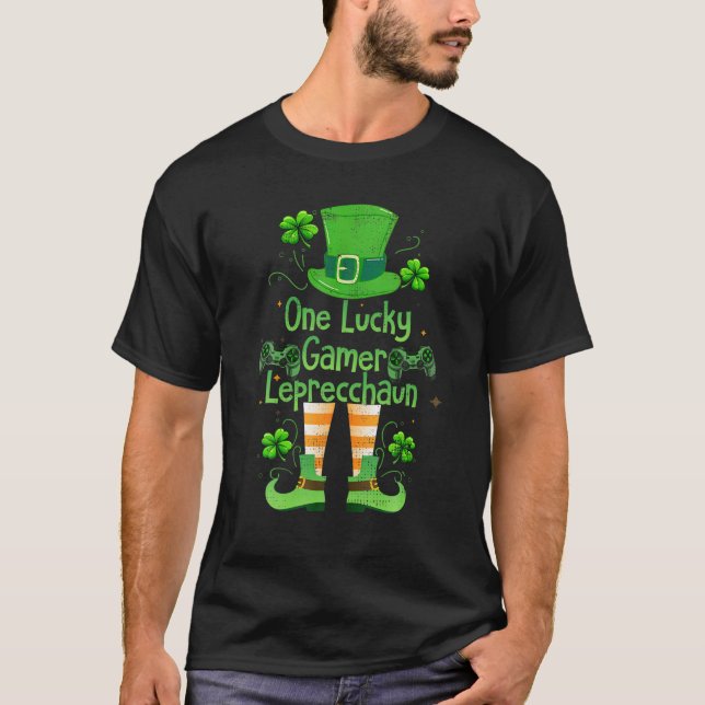 St Patrick's Day One Lucky Gamer Leprecchaun Gamin T-Shirt (Vorderseite)