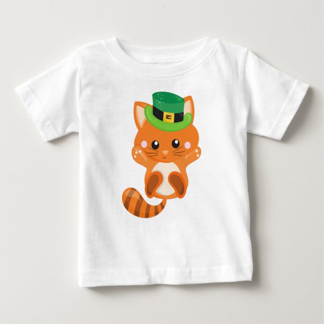 St. Patrick's Day, Orange Cat, Leprechaun Hat Baby T-shirt (Vorderseite)