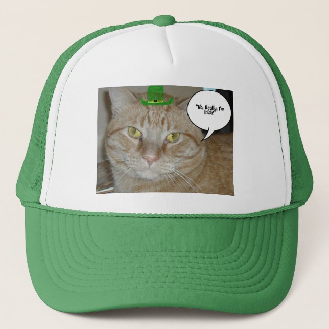 St Patricks Day Orange Tabby Cat Truckerkappe (Vorderseite)
