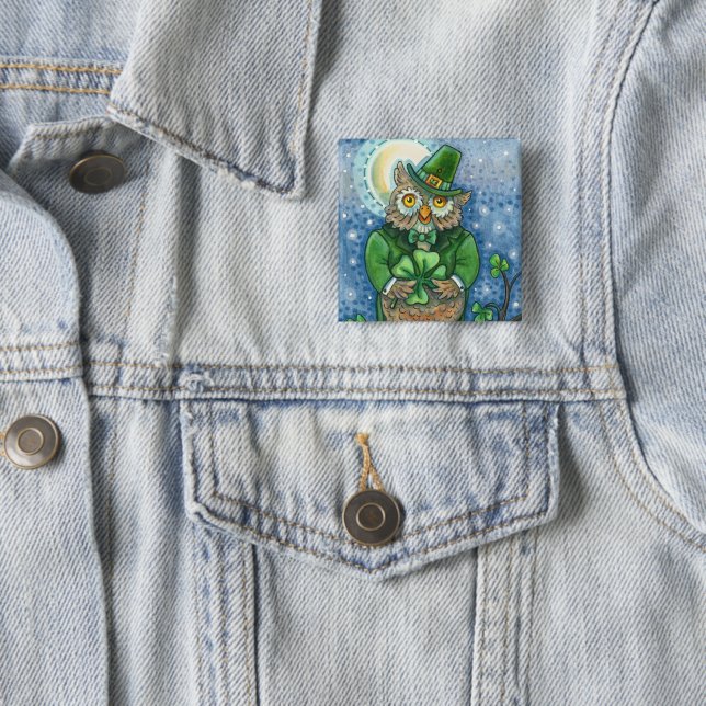 ST. PATRICK'S DAY OWL, 4 LEAF CLOVER LEPRECHAUN BUTTON (Beispiel)