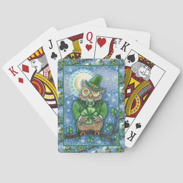 ST. PATRICK'S DAY OWL, 4 LEAF CLOVER LEPRECHAUN SPIELKARTEN (Rückseite)