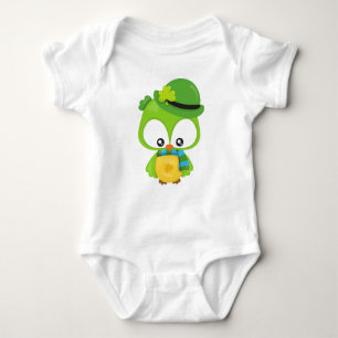 St. Patrick's Day Owl, Clovers, Leprechaun Hat Baby Strampler