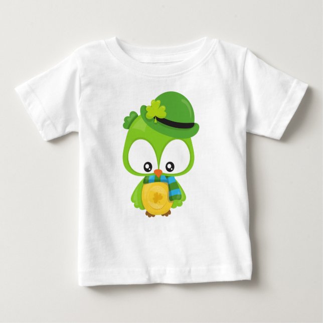 St. Patrick's Day Owl, Clovers, Leprechaun Hat Baby T-shirt (Vorderseite)