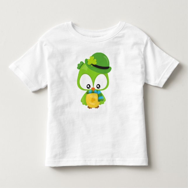 St. Patrick's Day Owl, Clovers, Leprechaun Hat Kleinkind T-shirt (Vorderseite)