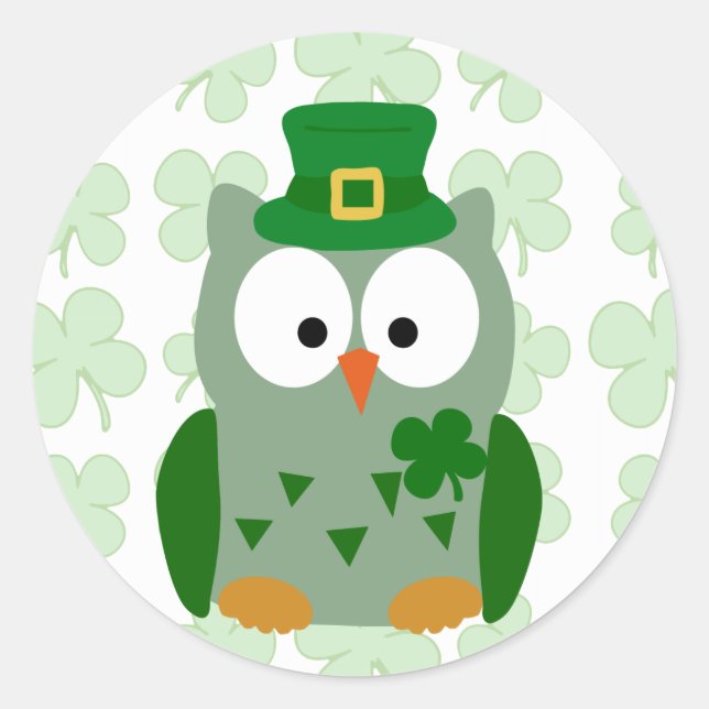 St. Patrick's Day Owl Runder Aufkleber (Vorderseite)