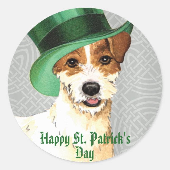 St. Patrick's Day Parson Russell Terrier Runder Aufkleber (Vorderseite)