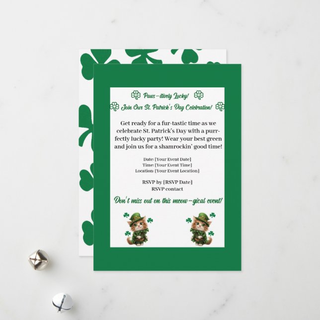 St. Patrick's Day Party Einladung - Cat Lovers (Vorderseite/Rückseite Beispiel)