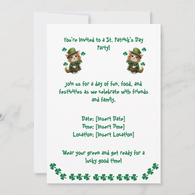 St. Patrick's Day Party Einladung - Für Cat Lover (Vorderseite)