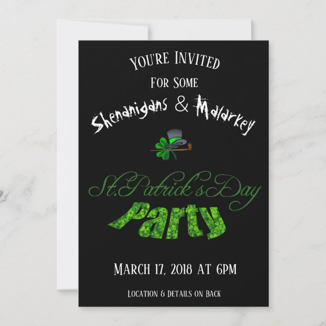 St. Patrick's Day Party Einladung Schwarz - (Vorderseite)