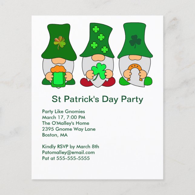 St Patricks Day Party Gnomes Square Einladung Flyer (Vorne)