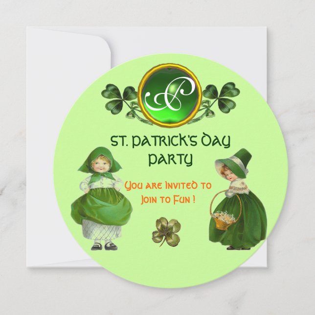 ST. PATRICK'S DAY PARTY GREEN EMERALD MONOGRAM EINLADUNG (Vorderseite)