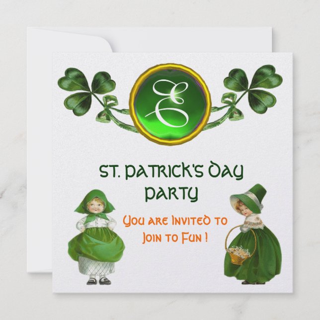 ST. PATRICK'S DAY PARTY GREEN EMERALD MONOGRAM EINLADUNG (Vorderseite)