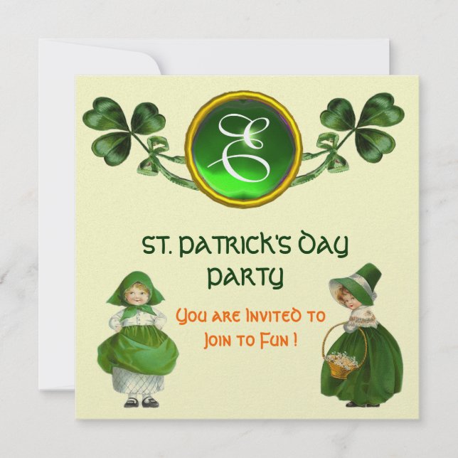 ST. PATRICK'S DAY PARTY GREEN EMERALD MONOGRAM EINLADUNG (Vorderseite)