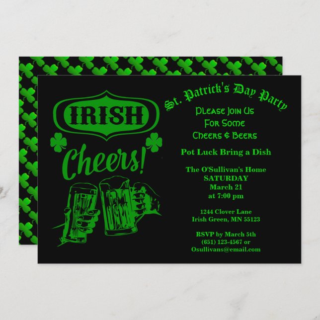 St Patrick's Day Party Irish Cheers Pot Luck Einladung (Vorne/Hinten)