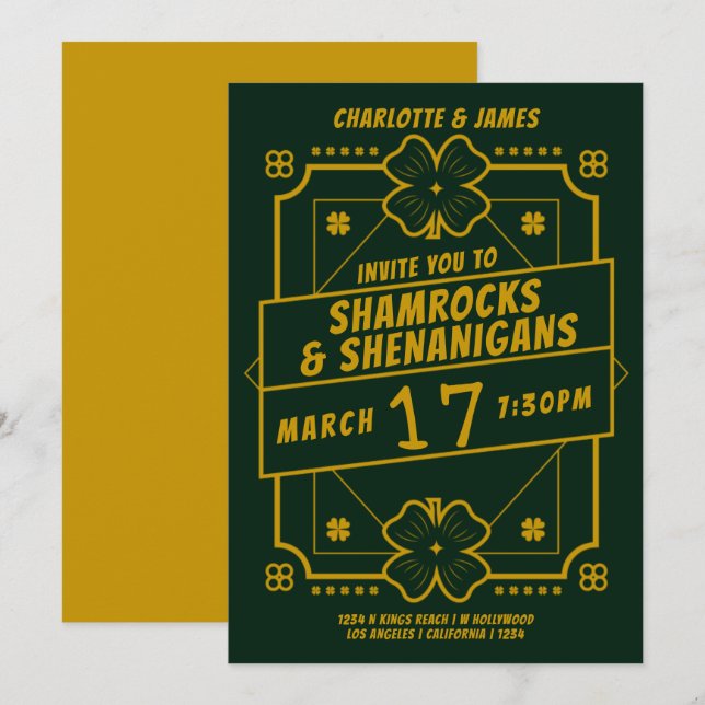 St Patricks Day Party Irish Kleeblatts Shenanigans Einladung (Vorne/Hinten)