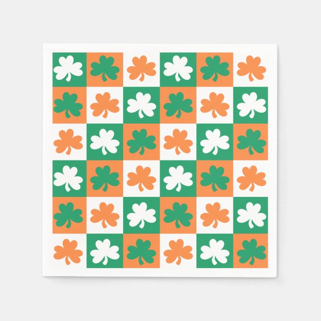 St. Patrick's Day Party Kleeblatt Fun Karo Muster Serviette (Vorderseite)