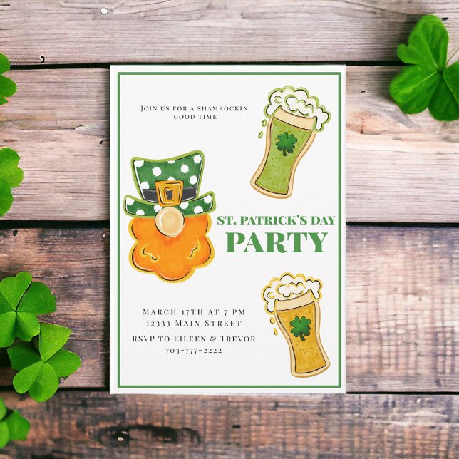 St Patrick's Day Party Leprechaun Kleeblatt Beers Einladung (Von Creator hochgeladen)