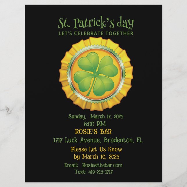 St. Patrick's Day Party mit Einladung zum Kleeblat Flyer (Vorne)
