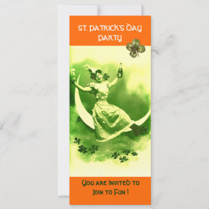ST.PATRICK'S DAY PARTY MOON LADY MIT KLEEBLÄTTERN EINLADUNG