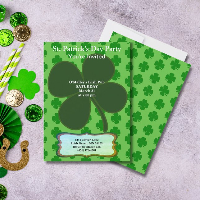 St. Patrick's Day Party Vierblättriges Kleeblatt & Einladung (St. Patrick's Day Party Four Leaf Clover & Pattern Invitation)