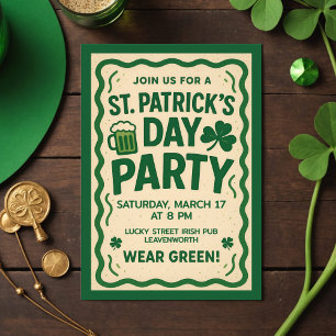 St. Patricks Day Party Vintage-Irischer Pub Grüner Einladung