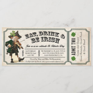 St. Patrick's Day-Party Vintage-Ticket-Einladungen Einladung