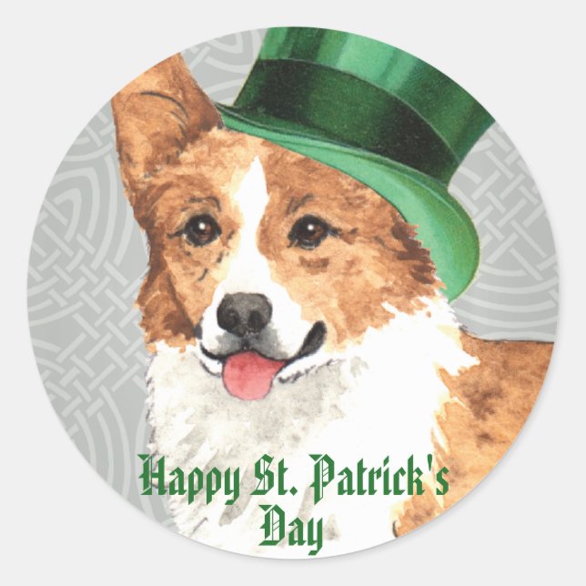 St. Patrick's Day Pembroke Welsh Corgi Runder Aufkleber (Vorderseite)