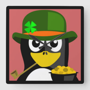 "ST. PATRICK'S DAY" PENGUIN QUADRATISCHE WANDUHR