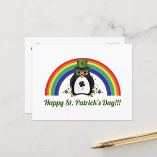 St. Patricks Day Penguin und Rainbow Postkarte