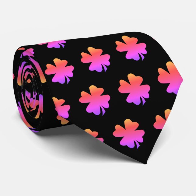 St Patrick's Day Pink Black Kleeblatt Geschenk Gef Krawatte (Gerollt)