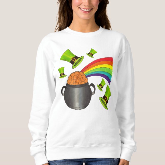 St. Patrick's Day Pot o Gold Rainbow Leprechaun Sweatshirt (Vorderseite)