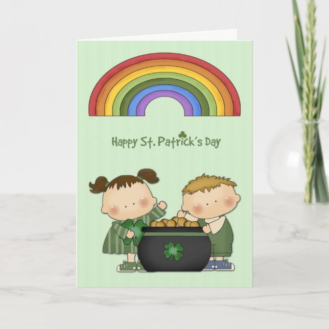 St. Patrick's Day, Pot of Gold, Rainbow, Kinder Karte (Vorderseite)