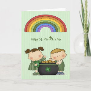 St. Patrick's Day, Pot of Gold, Rainbow, Kinder Karte