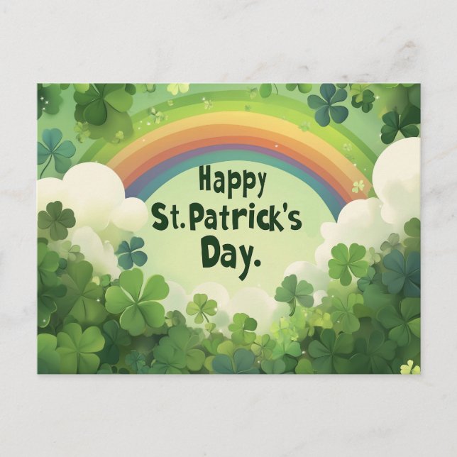 st Patricks Day Rainbow and Clover Blätter Postkar Postkarte (Vorderseite)