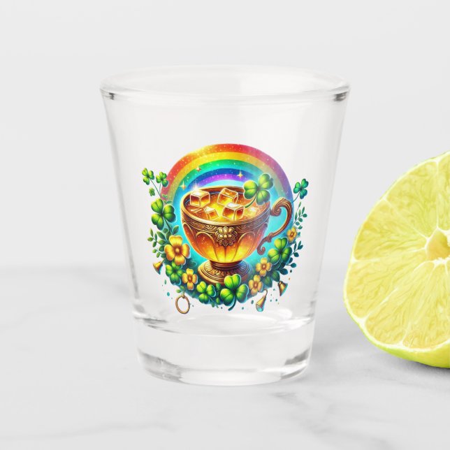 St Patrick's Day Rainbow and Pot of Gold Schnapsglas (Vorderseite)