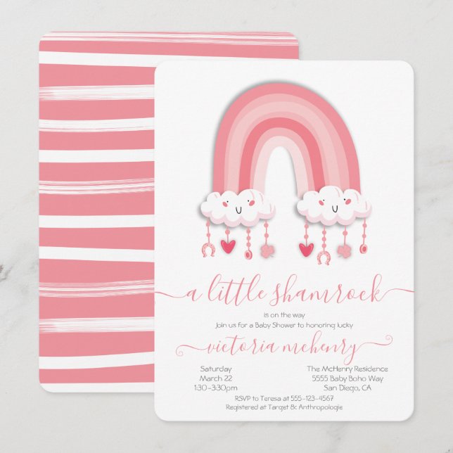 St. Patrick's Day Rainbow Kleeblatt Baby Shower In Einladung (Vorne/Hinten)